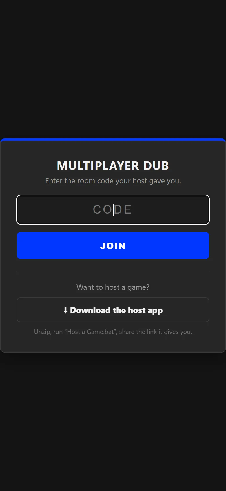 The Choicer Voicer Multiplayer Dub join page on a phone.