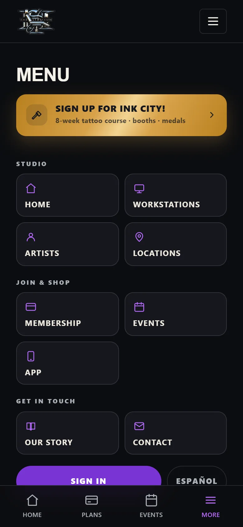 The Station’s menu page on a phone.