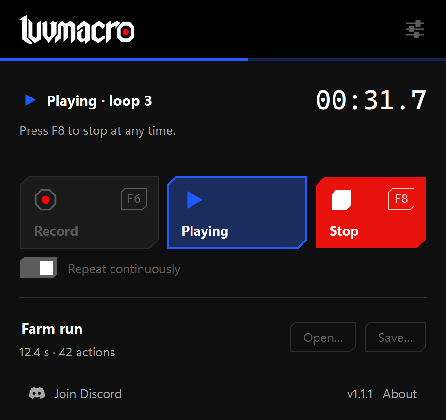 LuvMacro playing a sample recording on loop three